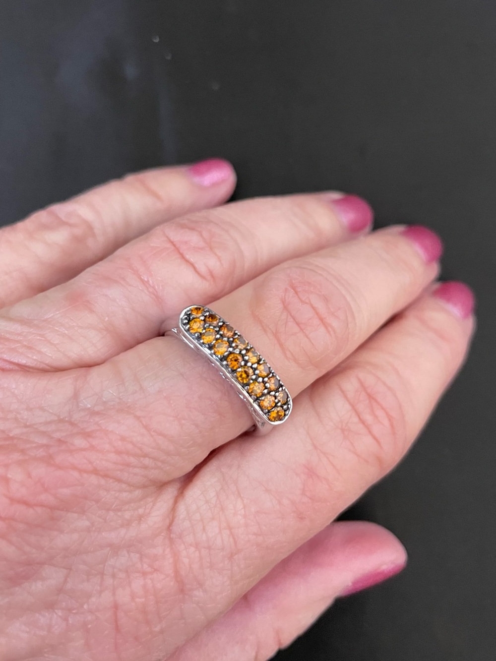 Sterling Silver Pave Set WithTopaz Colored Stones, Size 8